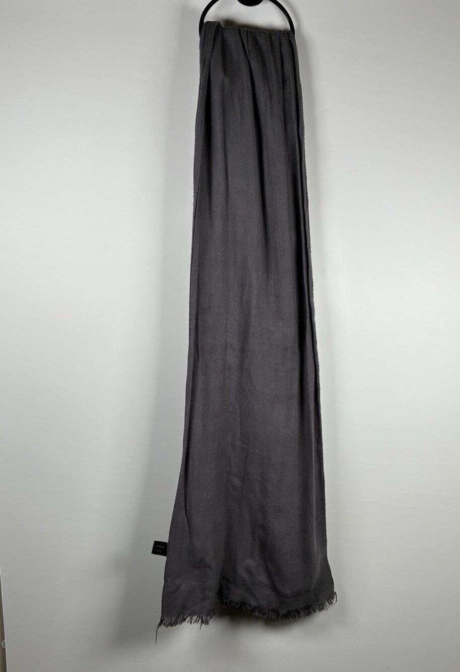 100% Cashmere Scarf Charcoal Gray Fringe Wrap 64x12 Quiet Luxury Old Money